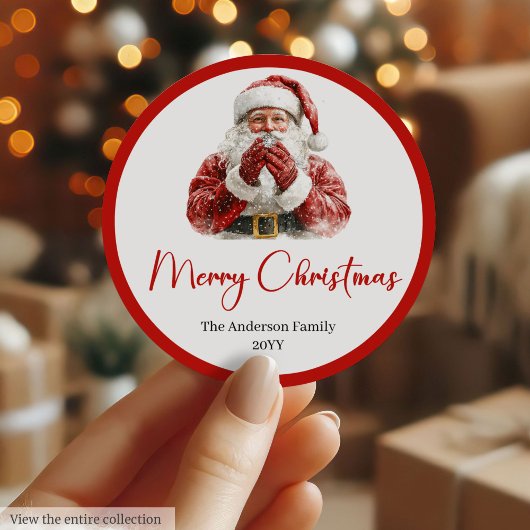 Classic Santa Claus Merry Christmas Label Tag ラウンドシール