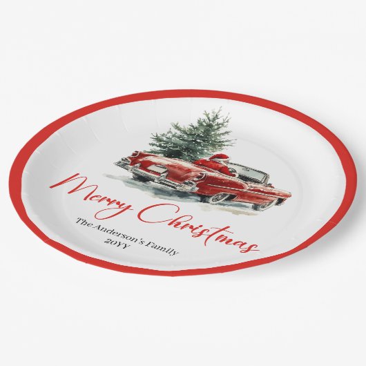 Classic Santa Claus Script Font Festive Dinner  ペーパープレート (アングル)