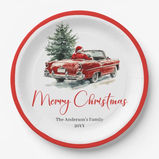 Classic Santa Claus Script Font Festive Dinner ペーパープレート (正面)