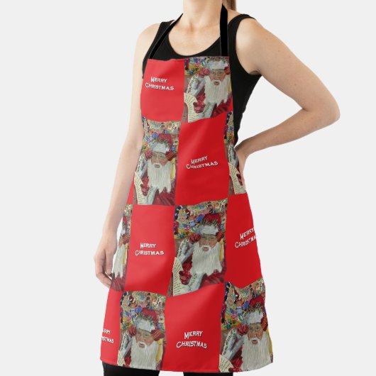 Classic Santa Red Checking It Twice Holiday エプロン (インサイチュ)