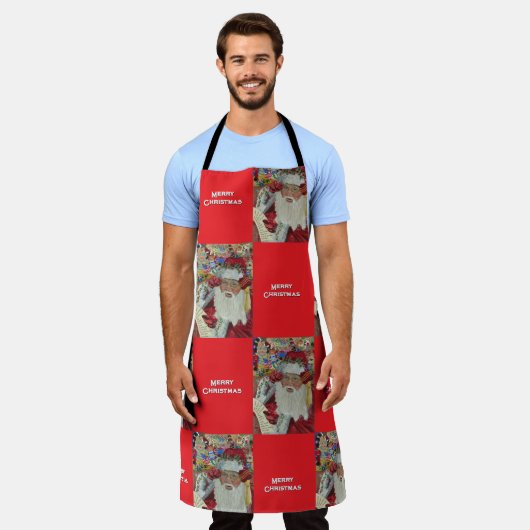 Classic Santa Red Checking It Twice Holiday エプロン (着用した状態)
