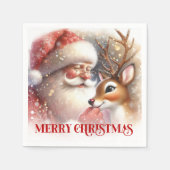 Classic Santa Rudolph Christmas Party Napkins スタンダードカクテルナプキン (正面)