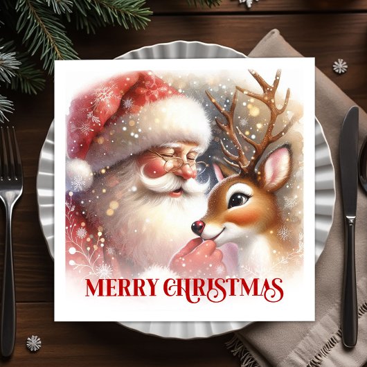 Classic Santa Rudolph Christmas Party Napkins スタンダードカクテルナプキン