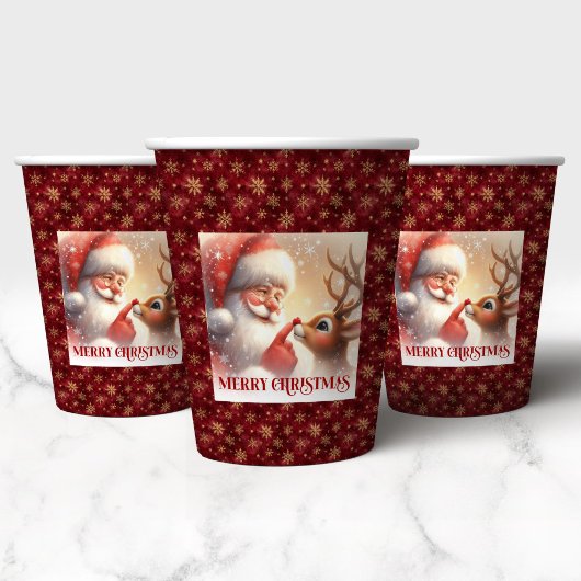 Classic Santa Rudolph Funny Cartoon Christmas Cups 紙コップ