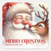 Classic Santa Rudolph Personalized Christmas Kids  スクエアシール (正面)