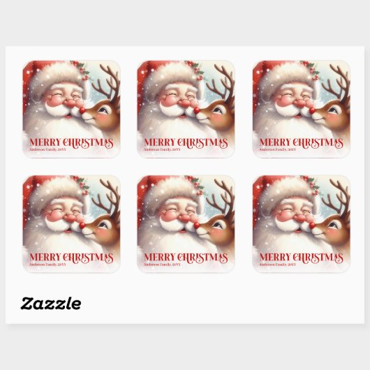Classic Santa Rudolph Personalized Christmas Kids  スクエアシール (シート)