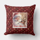 Classic Santa Rudolph Pillow Merry Xmas Warmth  クッション (正面)