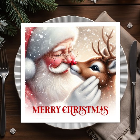 Classic Santa Rudolph Xmas Celebration Napkins スタンダードカクテルナプキン