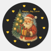 Classic Santa Under Tree Christmas Round Sticker ラウンドシール (正面)