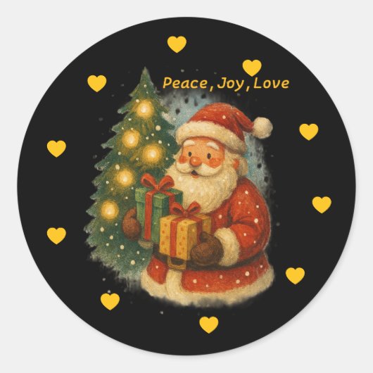 Classic Santa Under Tree Christmas Round Sticker ラウンドシール (正面)