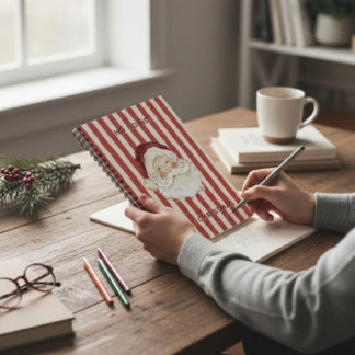 Classic Santa Watercolor Red Stripe Holiday  ノートブック