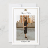 Classic Script Black and White Graduation Photo サンキューカード (正面)