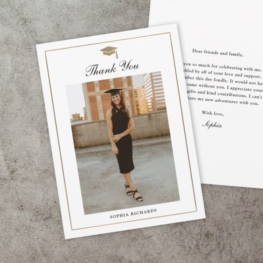 Classic Script Black and White Graduation Photo サンキューカード