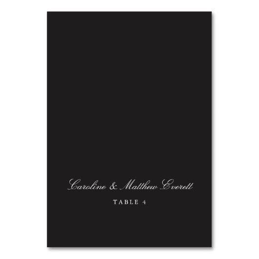 Classic Script Black Elegant Custom Name Wedding テーブルナンバー (正面)