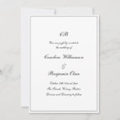 Classic Script Black White Formal Monogram Wedding 招待状 (正面)