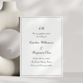 Classic Script Black White Formal Monogram Wedding 招待状