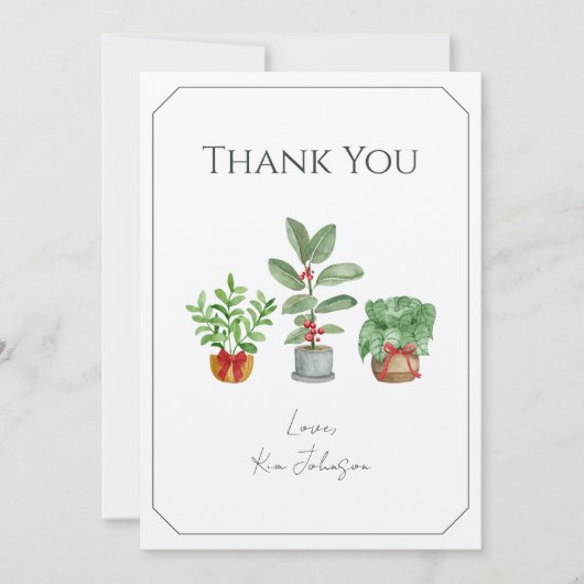 Classic Script Botanical Greenery Thank You Card サンキューカード (正面)