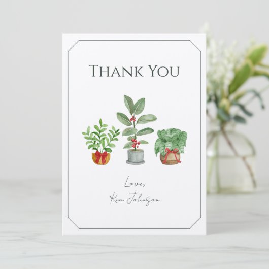 Classic Script Botanical Greenery Thank You Card サンキューカード (スタンド正面)