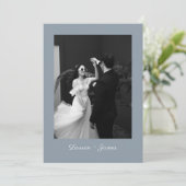 Classic Script Dusty Blue Wedding Photo Thank You サンキューカード (スタンド正面)