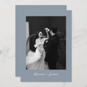 Classic Script Dusty Blue Wedding Photo Thank You サンキューカード (正面/裏面)