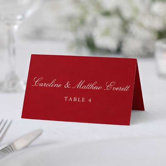 Classic Script Elegant Custom Names Red Place Card テーブルナンバー