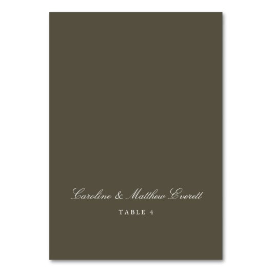Classic Script Elegant Custom Olive Place Card テーブルナンバー (正面)