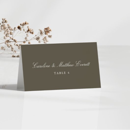 Classic Script Elegant Custom Olive Place Card テーブルナンバー