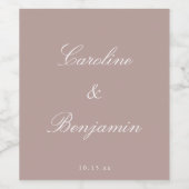 Classic Script Elegant Wedding Custom Mauve ワインラベル (シングルラベル)