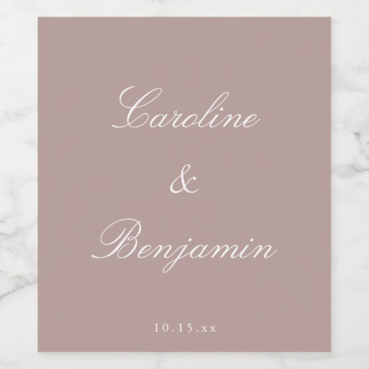 Classic Script Elegant Wedding Custom Mauve ワインラベル (シングルラベル)
