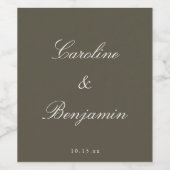 Classic Script Elegant Wedding Custom Olive ワインラベル (シングルラベル)