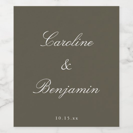 Classic Script Elegant Wedding Custom Olive ワインラベル (シングルラベル)