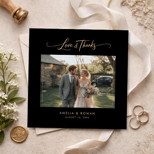 Classic Script Formal Wedding Photo Square サンキューカード