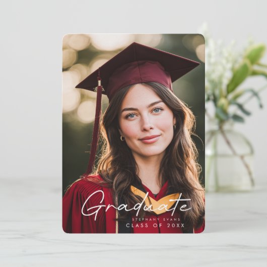 Classic script gold photo black graduation 招待状 (スタンド正面)