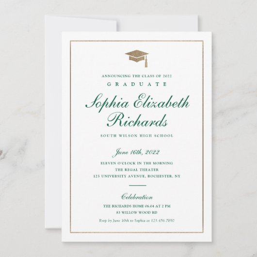 Classic Script Gold Photo Graduation Invitation 招待状 (正面)