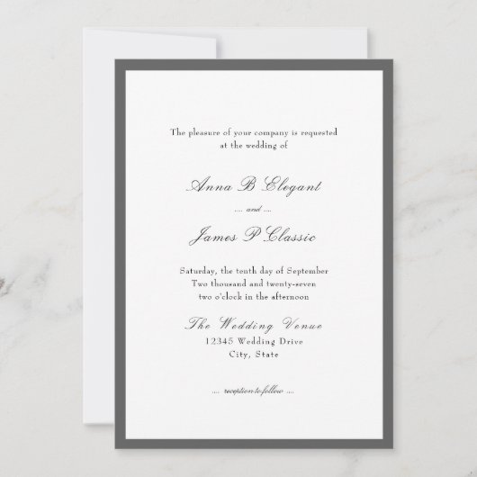 Classic Script Grey White Wedding Invitation 招待状 (正面)