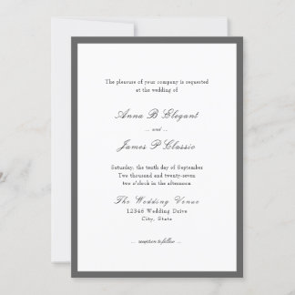 Classic Script Grey White Wedding Invitation 招待状