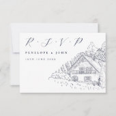 Classic Script Italian Vineyard Elegant Wedding 出欠カード (正面)