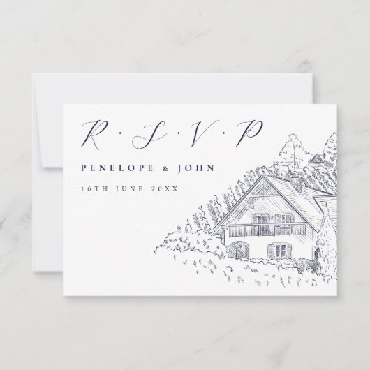 Classic Script Italian Vineyard Elegant Wedding 出欠カード (正面)