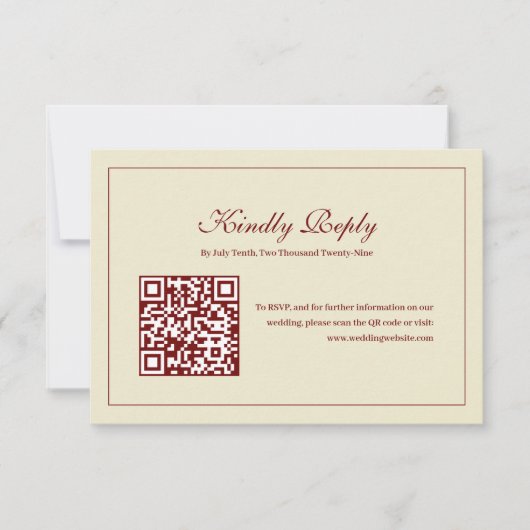 Classic Script Ivory Monogram Wedding QR Code 出欠カード (正面)