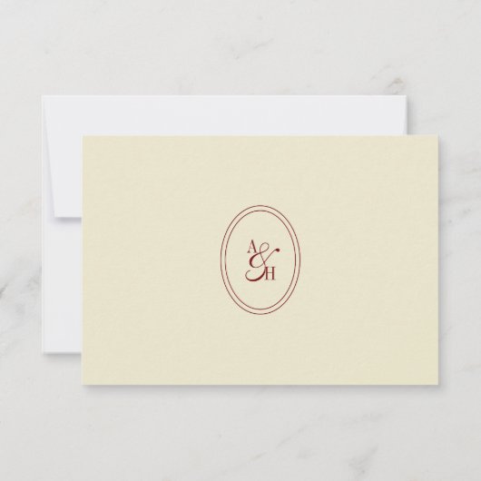 Classic Script Ivory Monogram Wedding QR Code 出欠カード (裏面)