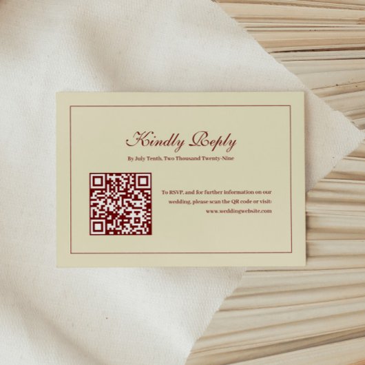 Classic Script Ivory Monogram Wedding QR Code 出欠カード