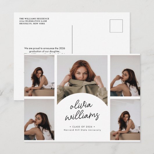 Classic Script Photo Collage Graduation ポストカード (正面/裏面)