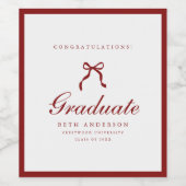 Classic Script Red & White Coquette Graduation ワインラベル (シングルラベル)