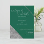 Classic script silver glitter jade green wedding 招待状 (スタンド正面)