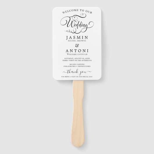 Classic Script Wedding Program and Timeline ハンドファン (正面)