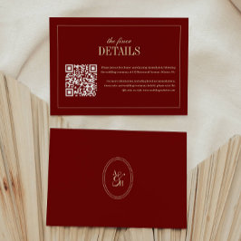 Classic Script Wine Red QR Code Wedding Details エンクロージャーカード