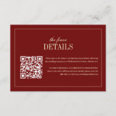 Classic Script Wine Red QR Code Wedding Details エンクロージャーカード (正面)