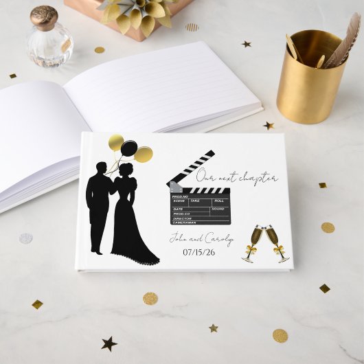 Classic Silhouette Wedding Foil Guestbook ゲストブック (正面見開き)