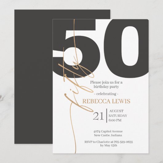 Classic Simple 50th Modern Adult Birthday 招待状 (正面/裏面)