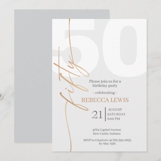 Classic Simple 50th Modern Adult Birthday 招待状 (正面/裏面)